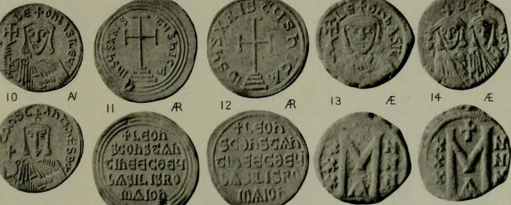 An illustration from Catalogue of the imperial Byzantine coins in the British Museum, 1908, leaf 406