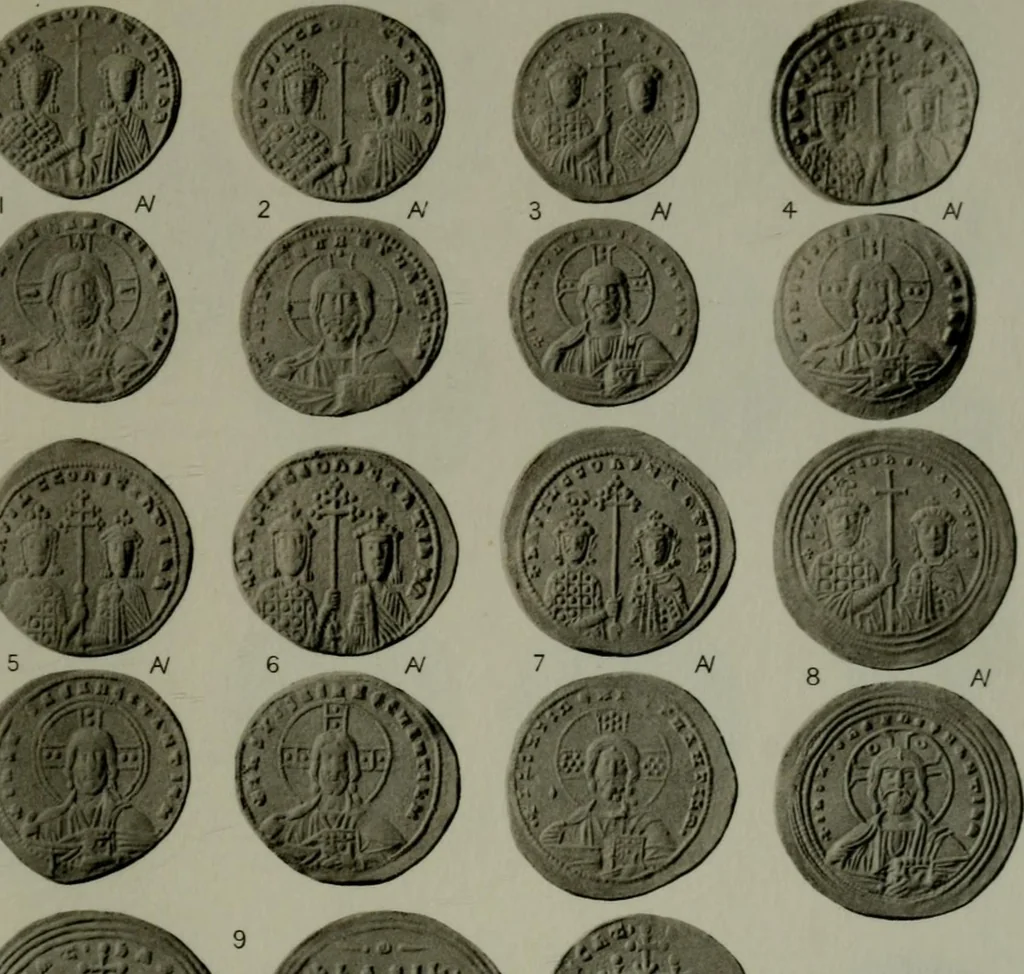 An illustration from Catalogue of the imperial Byzantine coins in the British Museum, 1908, leaf 424