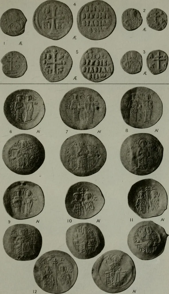 An illustration from Catalogue of the imperial Byzantine coins in the British Museum, 1908, leaf 444