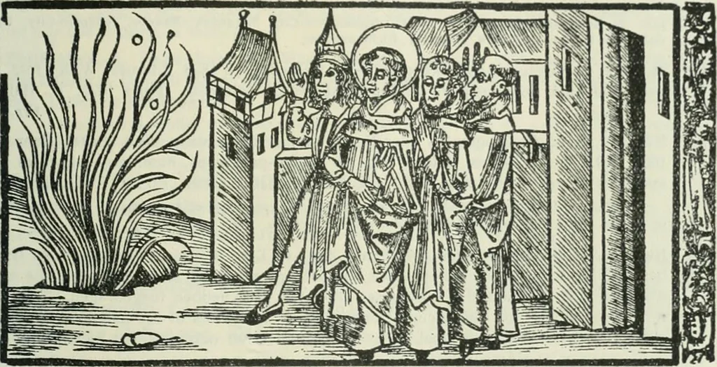 An illustration from Catalogue of an important library of rare and valuable books; incunabula typographica, mostly in original bindings; illustrated books of the XVIth and XVIIIth century; early Americana; Standard works on the fine arts; bibles and liturgical books; fine bindings; Judaica; early books on geography, etc., including Hypnerotomachia Poliphili, 1499; Schatzbehalter, 1491; Terentius, Venezia, 1497; Valturius, 1483; Dürers Hroswitha, Proportion a.o. Holbeins Dance of Death, 1538; The first Holbein Bible; Theuerdank, 1519; Monument du Costume; Janscha-Ziegler, Rheinansichten, etc, 1900, leaf 110