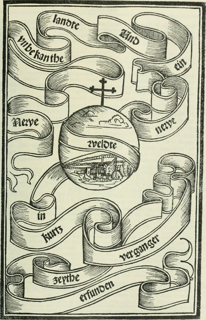 An illustration from Catalogue of an important library of rare and valuable books; incunabula typographica, mostly in original bindings; illustrated books of the XVIth and XVIIIth century; early Americana; Standard works on the fine arts; bibles and liturgical books; fine bindings; Judaica; early books on geography, etc., including Hypnerotomachia Poliphili, 1499; Schatzbehalter, 1491; Terentius, Venezia, 1497; Valturius, 1483; Dürers Hroswitha, Proportion a.o. Holbeins Dance of Death, 1538; The first Holbein Bible; Theuerdank, 1519; Monument du Costume; Janscha-Ziegler, Rheinansichten, etc, 1900, leaf 114
