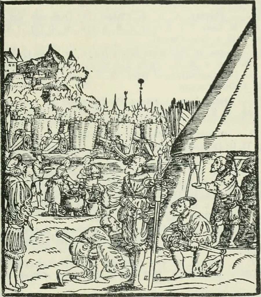 An illustration from Catalogue of an important library of rare and valuable books; incunabula typographica, mostly in original bindings; illustrated books of the XVIth and XVIIIth century; early Americana; Standard works on the fine arts; bibles and liturgical books; fine bindings; Judaica; early books on geography, etc., including Hypnerotomachia Poliphili, 1499; Schatzbehalter, 1491; Terentius, Venezia, 1497; Valturius, 1483; Dürers Hroswitha, Proportion a.o. Holbeins Dance of Death, 1538; The first Holbein Bible; Theuerdank, 1519; Monument du Costume; Janscha-Ziegler, Rheinansichten, etc, 1900, leaf 128
