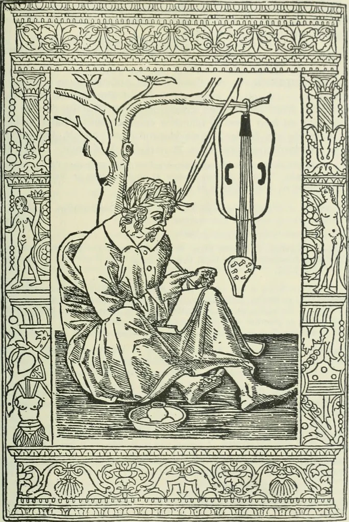 An illustration from Catalogue of an important library of rare and valuable books; incunabula typographica, mostly in original bindings; illustrated books of the XVIth and XVIIIth century; early Americana; Standard works on the fine arts; bibles and liturgical books; fine bindings; Judaica; early books on geography, etc., including Hypnerotomachia Poliphili, 1499; Schatzbehalter, 1491; Terentius, Venezia, 1497; Valturius, 1483; Dürers Hroswitha, Proportion a.o. Holbeins Dance of Death, 1538; The first Holbein Bible; Theuerdank, 1519; Monument du Costume; Janscha-Ziegler, Rheinansichten, etc, 1900, leaf 140