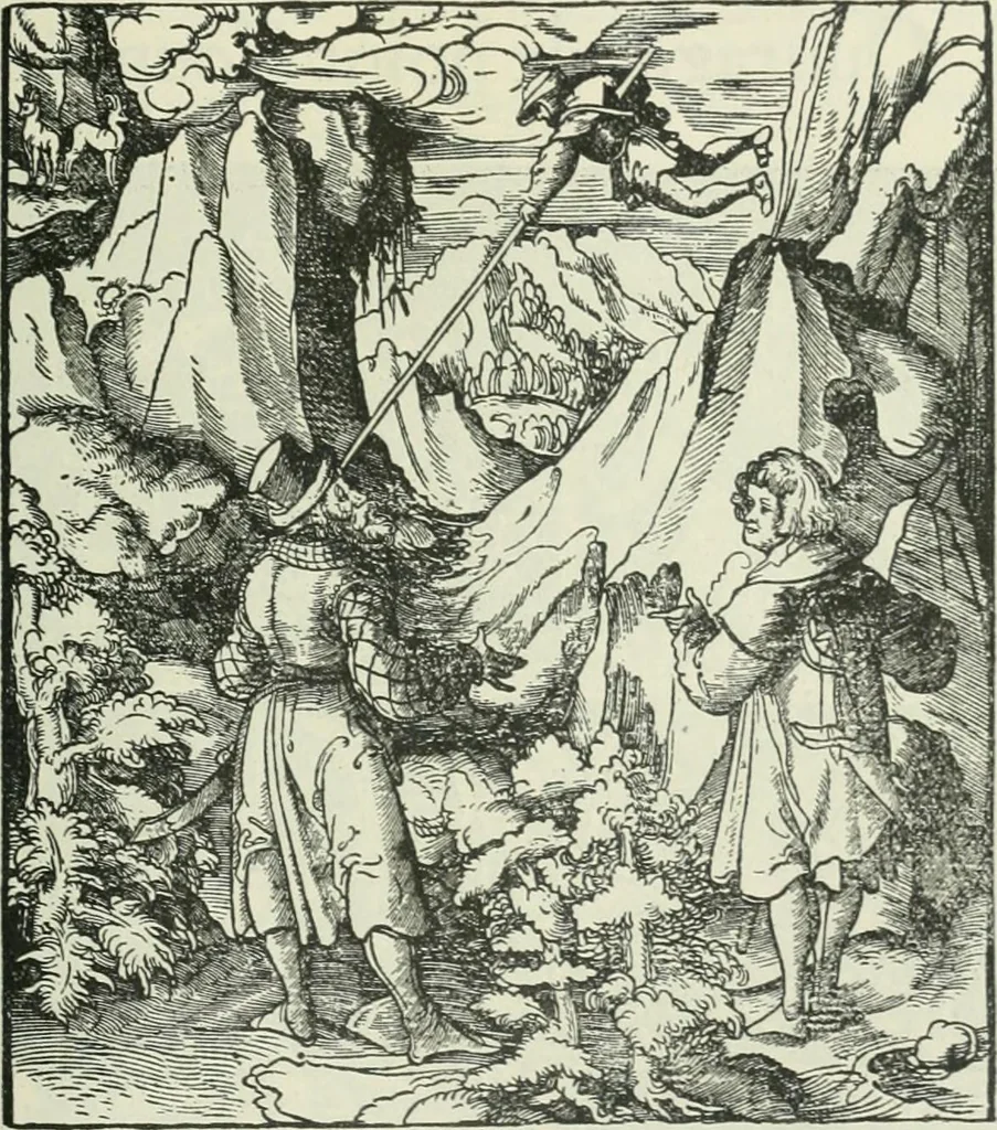 An illustration from Catalogue of an important library of rare and valuable books; incunabula typographica, mostly in original bindings; illustrated books of the XVIth and XVIIIth century; early Americana; Standard works on the fine arts; bibles and liturgical books; fine bindings; Judaica; early books on geography, etc., including Hypnerotomachia Poliphili, 1499; Schatzbehalter, 1491; Terentius, Venezia, 1497; Valturius, 1483; Dürers Hroswitha, Proportion a.o. Holbeins Dance of Death, 1538; The first Holbein Bible; Theuerdank, 1519; Monument du Costume; Janscha-Ziegler, Rheinansichten, etc, 1900, leaf 144