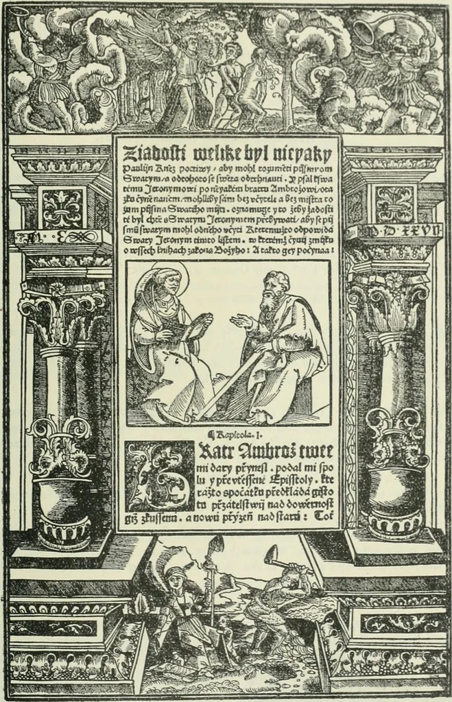 An illustration from Catalogue of an important library of rare and valuable books; incunabula typographica, mostly in original bindings; illustrated books of the XVIth and XVIIIth century; early Americana; Standard works on the fine arts; bibles and liturgical books; fine bindings; Judaica; early books on geography, etc., including Hypnerotomachia Poliphili, 1499; Schatzbehalter, 1491; Terentius, Venezia, 1497; Valturius, 1483; Dürers Hroswitha, Proportion a.o. Holbeins Dance of Death, 1538; The first Holbein Bible; Theuerdank, 1519; Monument du Costume; Janscha-Ziegler, Rheinansichten, etc, 1900, leaf 148