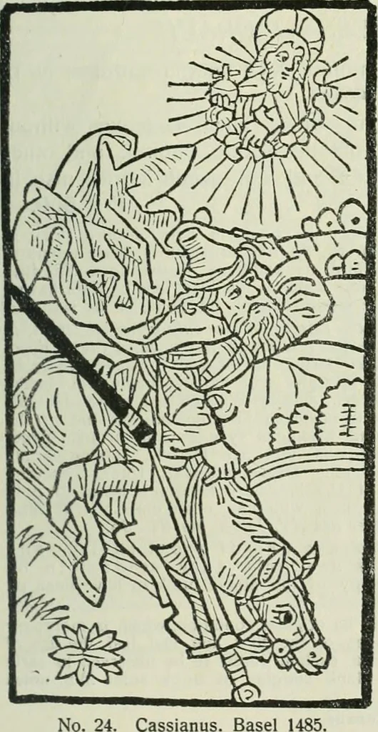 An illustration from Catalogue of an important library of rare and valuable books; incunabula typographica, mostly in original bindings; illustrated books of the XVIth and XVIIIth century; early Americana; Standard works on the fine arts; bibles and liturgical books; fine bindings; Judaica; early books on geography, etc., including Hypnerotomachia Poliphili, 1499; Schatzbehalter, 1491; Terentius, Venezia, 1497; Valturius, 1483; Dürers Hroswitha, Proportion a.o. Holbeins Dance of Death, 1538; The first Holbein Bible; Theuerdank, 1519; Monument du Costume; Janscha-Ziegler, Rheinansichten, etc, 1900, leaf 22