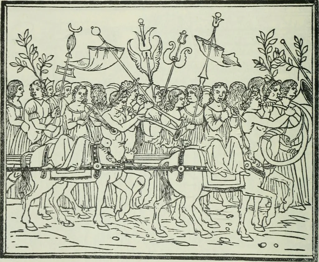 An illustration from Catalogue of an important library of rare and valuable books; incunabula typographica, mostly in original bindings; illustrated books of the XVIth and XVIIIth century; early Americana; Standard works on the fine arts; bibles and liturgical books; fine bindings; Judaica; early books on geography, etc., including Hypnerotomachia Poliphili, 1499; Schatzbehalter, 1491; Terentius, Venezia, 1497; Valturius, 1483; Dürers Hroswitha, Proportion a.o. Holbeins Dance of Death, 1538; The first Holbein Bible; Theuerdank, 1519; Monument du Costume; Janscha-Ziegler, Rheinansichten, etc, 1900, leaf 25