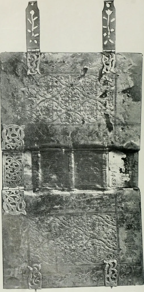 An illustration from Catalogue of an important library of rare and valuable books; incunabula typographica, mostly in original bindings; illustrated books of the XVIth and XVIIIth century; early Americana; Standard works on the fine arts; bibles and liturgical books; fine bindings; Judaica; early books on geography, etc., including Hypnerotomachia Poliphili, 1499; Schatzbehalter, 1491; Terentius, Venezia, 1497; Valturius, 1483; Dürers Hroswitha, Proportion a.o. Holbeins Dance of Death, 1538; The first Holbein Bible; Theuerdank, 1519; Monument du Costume; Janscha-Ziegler, Rheinansichten, etc, 1900, leaf 29