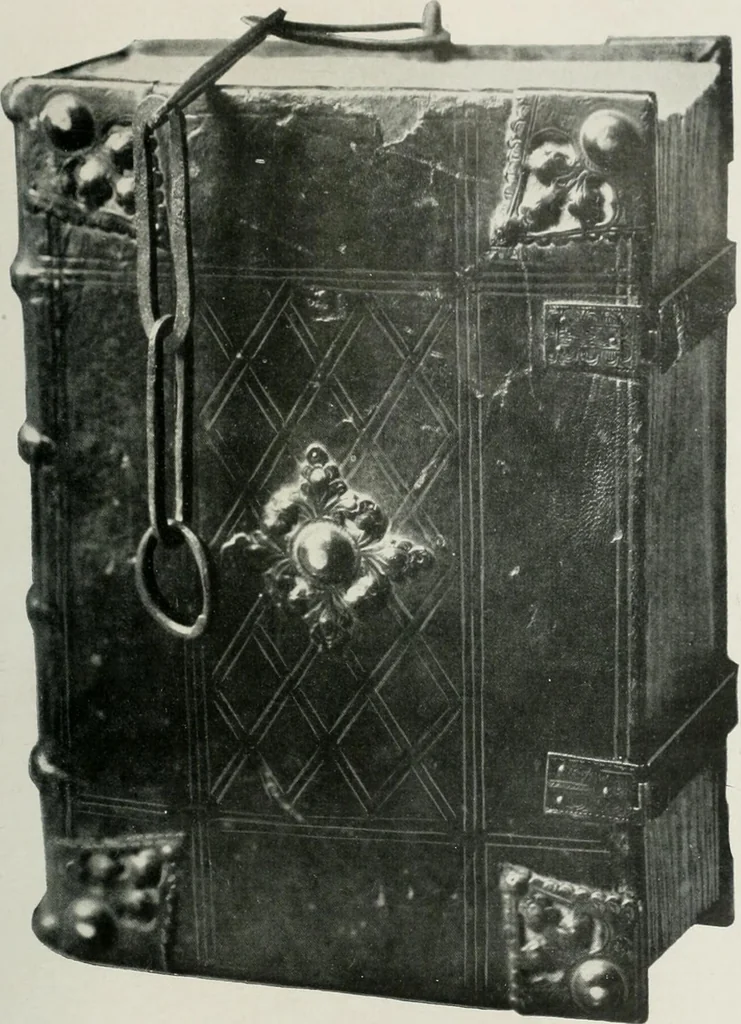 An illustration from Catalogue of an important library of rare and valuable books; incunabula typographica, mostly in original bindings; illustrated books of the XVIth and XVIIIth century; early Americana; Standard works on the fine arts; bibles and liturgical books; fine bindings; Judaica; early books on geography, etc., including Hypnerotomachia Poliphili, 1499; Schatzbehalter, 1491; Terentius, Venezia, 1497; Valturius, 1483; Dürers Hroswitha, Proportion a.o. Holbeins Dance of Death, 1538; The first Holbein Bible; Theuerdank, 1519; Monument du Costume; Janscha-Ziegler, Rheinansichten, etc, 1900, leaf 32