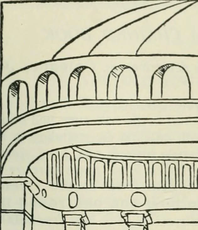An illustration from Catalogue of an important library of rare and valuable books; incunabula typographica, mostly in original bindings; illustrated books of the XVIth and XVIIIth century; early Americana; Standard works on the fine arts; bibles and liturgical books; fine bindings; Judaica; early books on geography, etc., including Hypnerotomachia Poliphili, 1499; Schatzbehalter, 1491; Terentius, Venezia, 1497; Valturius, 1483; Dürers Hroswitha, Proportion a.o. Holbeins Dance of Death, 1538; The first Holbein Bible; Theuerdank, 1519; Monument du Costume; Janscha-Ziegler, Rheinansichten, etc, 1900, leaf 62