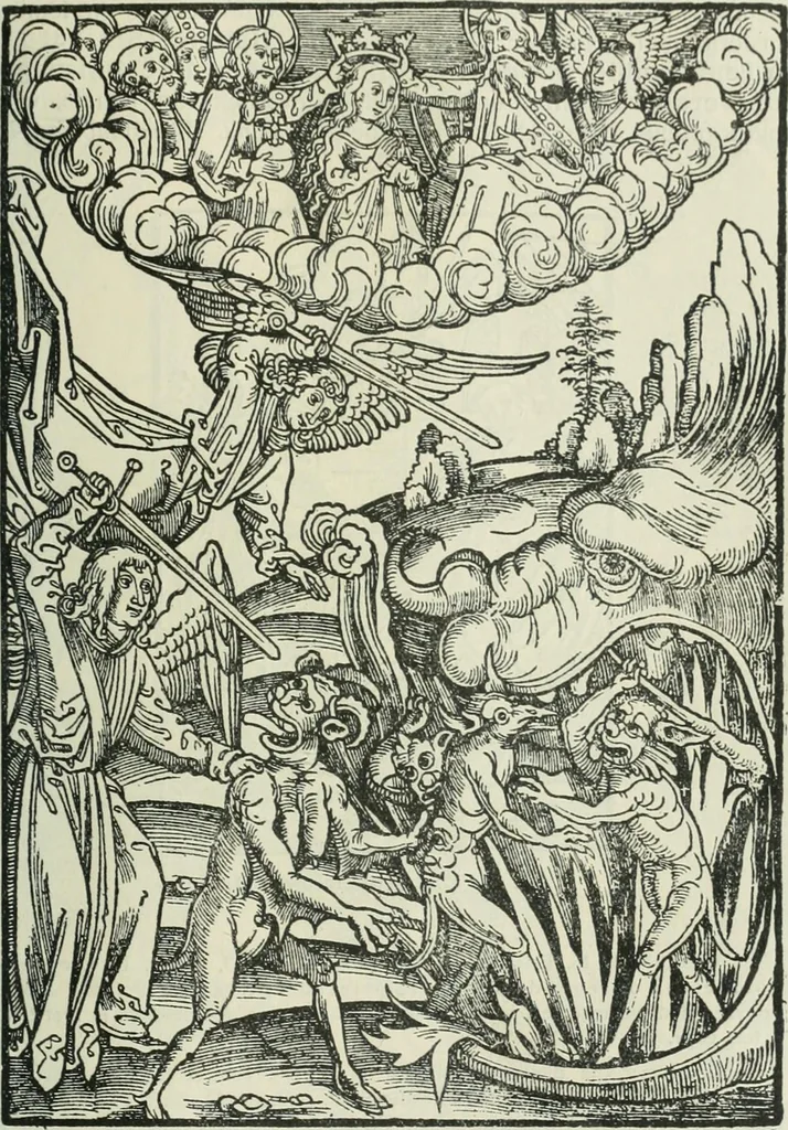 An illustration from Catalogue of an important library of rare and valuable books; incunabula typographica, mostly in original bindings; illustrated books of the XVIth and XVIIIth century; early Americana; Standard works on the fine arts; bibles and liturgical books; fine bindings; Judaica; early books on geography, etc., including Hypnerotomachia Poliphili, 1499; Schatzbehalter, 1491; Terentius, Venezia, 1497; Valturius, 1483; Dürers Hroswitha, Proportion a.o. Holbeins Dance of Death, 1538; The first Holbein Bible; Theuerdank, 1519; Monument du Costume; Janscha-Ziegler, Rheinansichten, etc, 1900, leaf 72