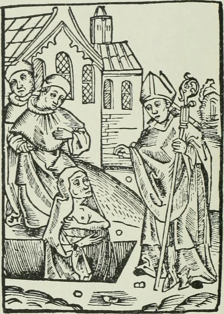 An illustration from Catalogue of an important library of rare and valuable books; incunabula typographica, mostly in original bindings; illustrated books of the XVIth and XVIIIth century; early Americana; Standard works on the fine arts; bibles and liturgical books; fine bindings; Judaica; early books on geography, etc., including Hypnerotomachia Poliphili, 1499; Schatzbehalter, 1491; Terentius, Venezia, 1497; Valturius, 1483; Dürers Hroswitha, Proportion a.o. Holbeins Dance of Death, 1538; The first Holbein Bible; Theuerdank, 1519; Monument du Costume; Janscha-Ziegler, Rheinansichten, etc, 1900, leaf 73