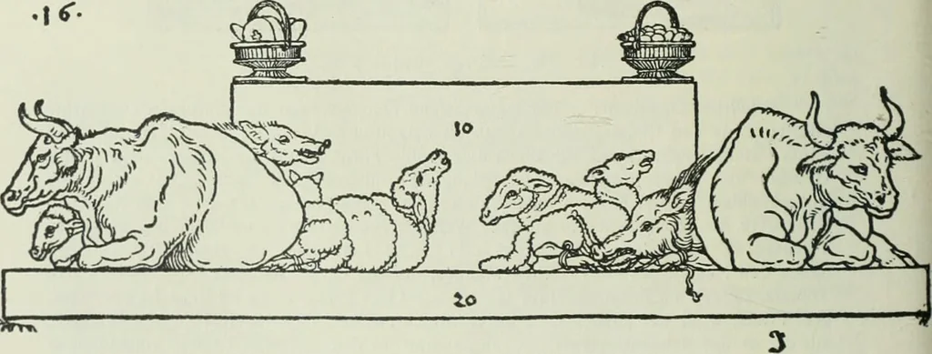 An illustration from Catalogue of an important library of rare and valuable books; incunabula typographica, mostly in original bindings; illustrated books of the XVIth and XVIIIth century; early Americana; Standard works on the fine arts; bibles and liturgical books; fine bindings; Judaica; early books on geography, etc., including Hypnerotomachia Poliphili, 1499; Schatzbehalter, 1491; Terentius, Venezia, 1497; Valturius, 1483; Dürers Hroswitha, Proportion a.o. Holbeins Dance of Death, 1538; The first Holbein Bible; Theuerdank, 1519; Monument du Costume; Janscha-Ziegler, Rheinansichten, etc, 1900, leaf 83
