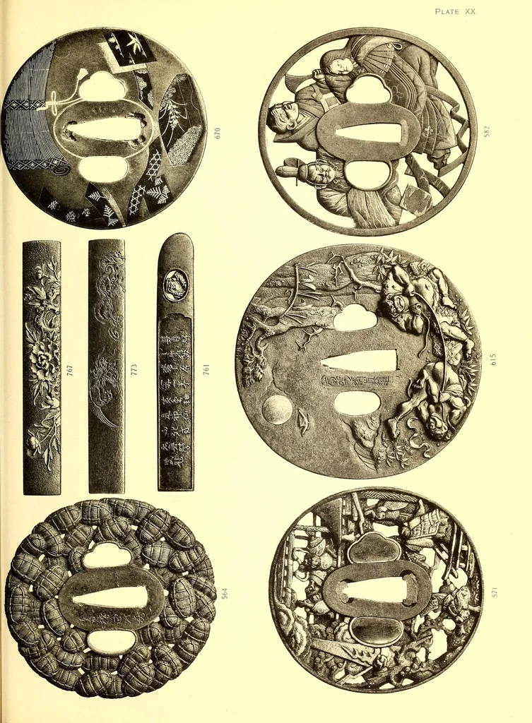 An illustration from Catalogue of an important and valuable collection of Japanese works of art including lacquer, inro, netsuke, swords, and sword furniture : being the third portion of the Gilbertson collection, 1917, leaf 101