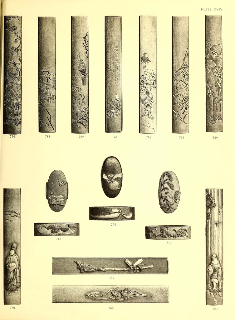 An illustration from Catalogue of an important and valuable collection of Japanese works of art including lacquer, inro, netsuke, swords, and sword furniture : being the third portion of the Gilbertson collection, 1917, leaf 109