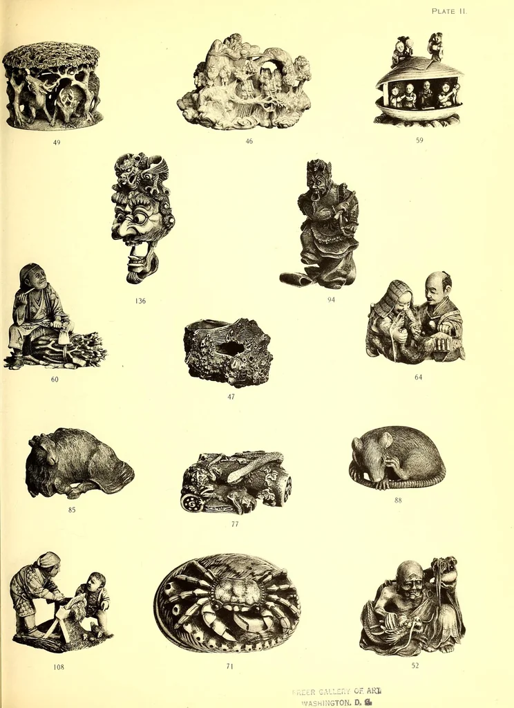 An illustration from Catalogue of an important and valuable collection of Japanese works of art including lacquer, inro, netsuke, swords, and sword furniture : being the third portion of the Gilbertson collection, 1917, leaf 65