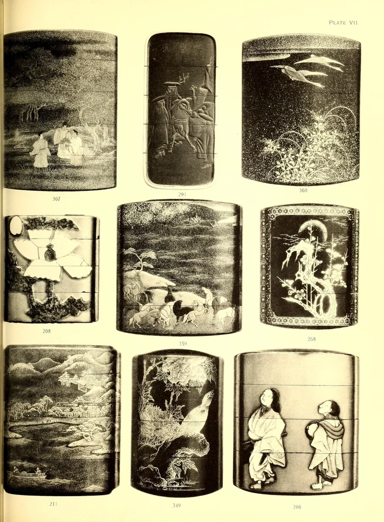 An illustration from Catalogue of an important and valuable collection of Japanese works of art including lacquer, inro, netsuke, swords, and sword furniture : being the third portion of the Gilbertson collection, 1917, leaf 75