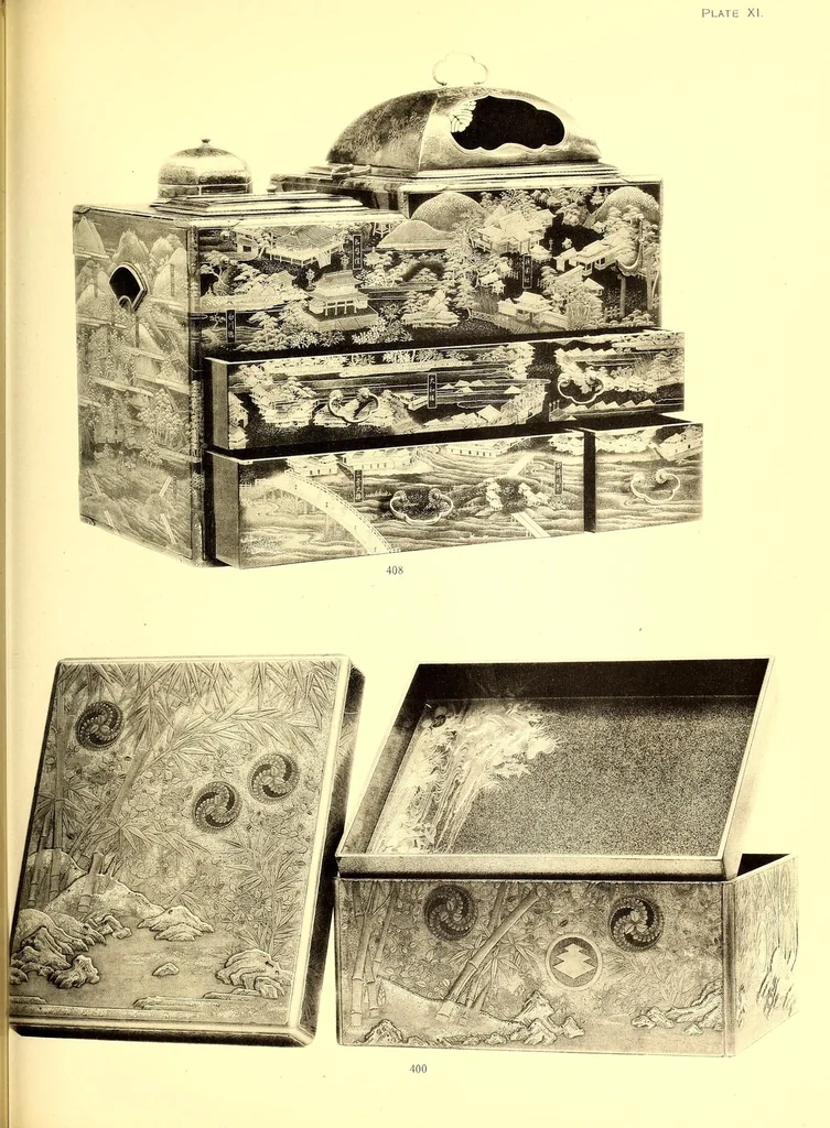An illustration from Catalogue of an important and valuable collection of Japanese works of art including lacquer, inro, netsuke, swords, and sword furniture : being the third portion of the Gilbertson collection, 1917, leaf 83