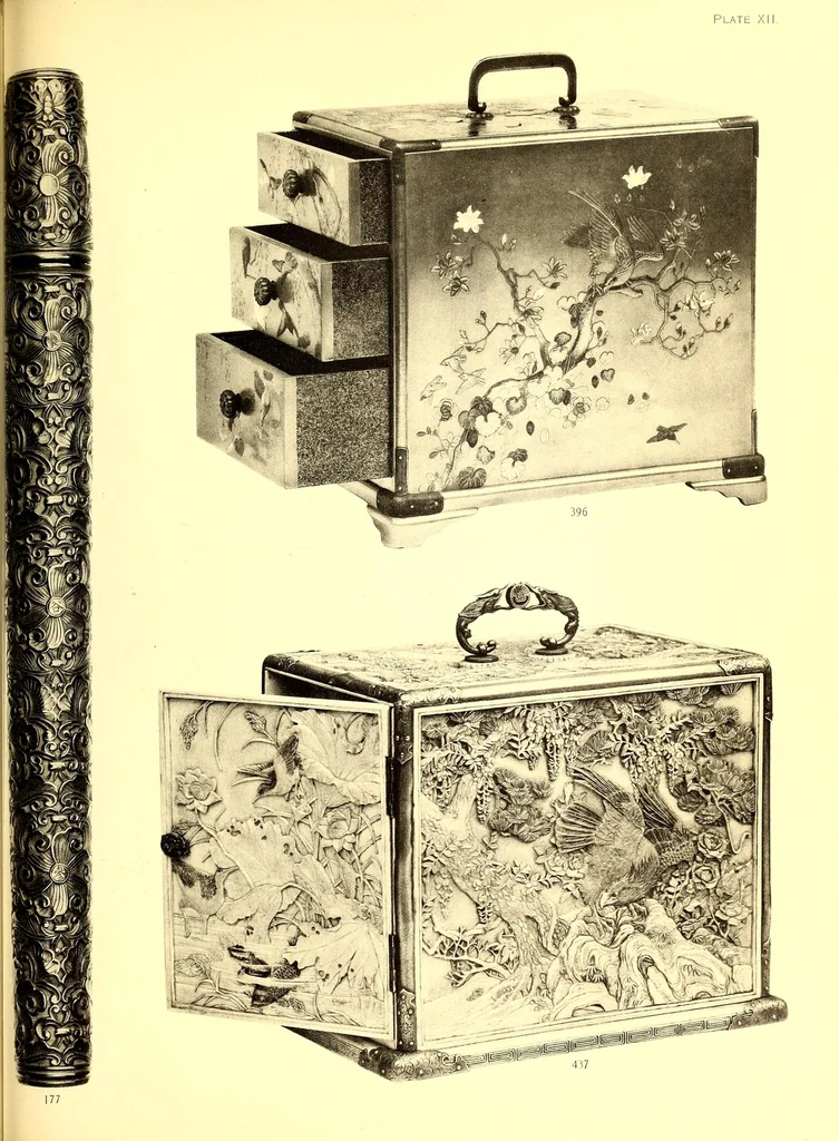 An illustration from Catalogue of an important and valuable collection of Japanese works of art including lacquer, inro, netsuke, swords, and sword furniture : being the third portion of the Gilbertson collection, 1917, leaf 85