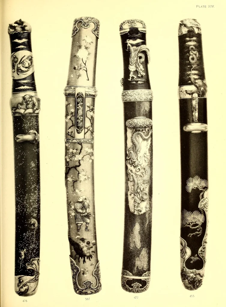 An illustration from Catalogue of an important and valuable collection of Japanese works of art including lacquer, inro, netsuke, swords, and sword furniture : being the third portion of the Gilbertson collection, 1917, leaf 89