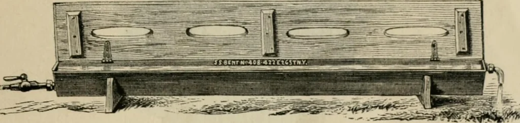 An illustration from Catalogue of improved and patented stable fittings and fixtures, brass, bronzed and nickel plated; poultry yard appliances, dog kennels, door and window guards, &c., &c., 1886, leaf 130