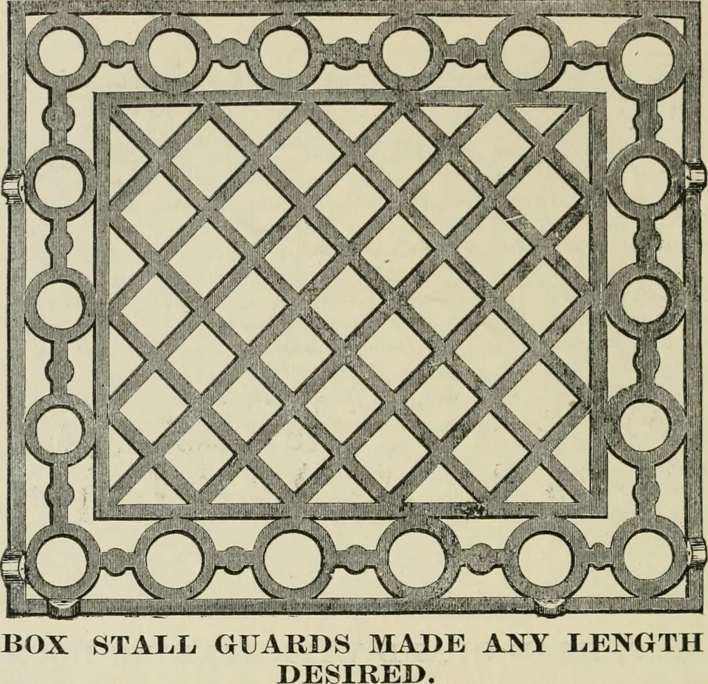 An illustration from Catalogue of improved and patented stable fittings and fixtures, brass, bronzed and nickel plated; poultry yard appliances, dog kennels, door and window guards, &c., &c., 1886, leaf 49
