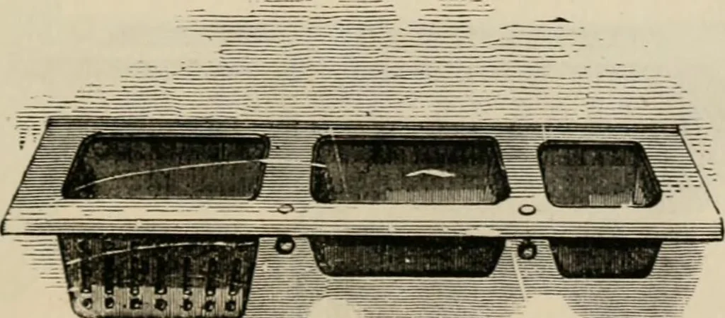 An illustration from Catalogue of improved and patented stable fittings and fixtures, brass, bronzed and nickel plated; poultry yard appliances, dog kennels, door and window guards, &c., &c., 1886, leaf 6