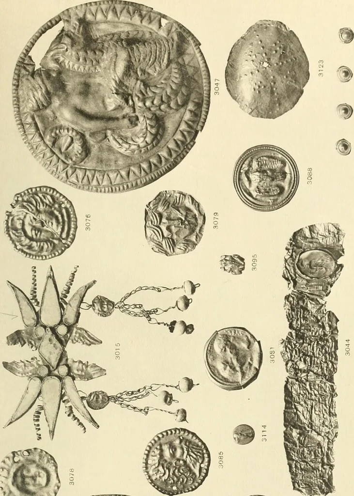 An illustration from Catalogue of the jewellery, Greek, Etruscan, and Roman, in the departments of antiquities, British Museum, 1911, leaf 606