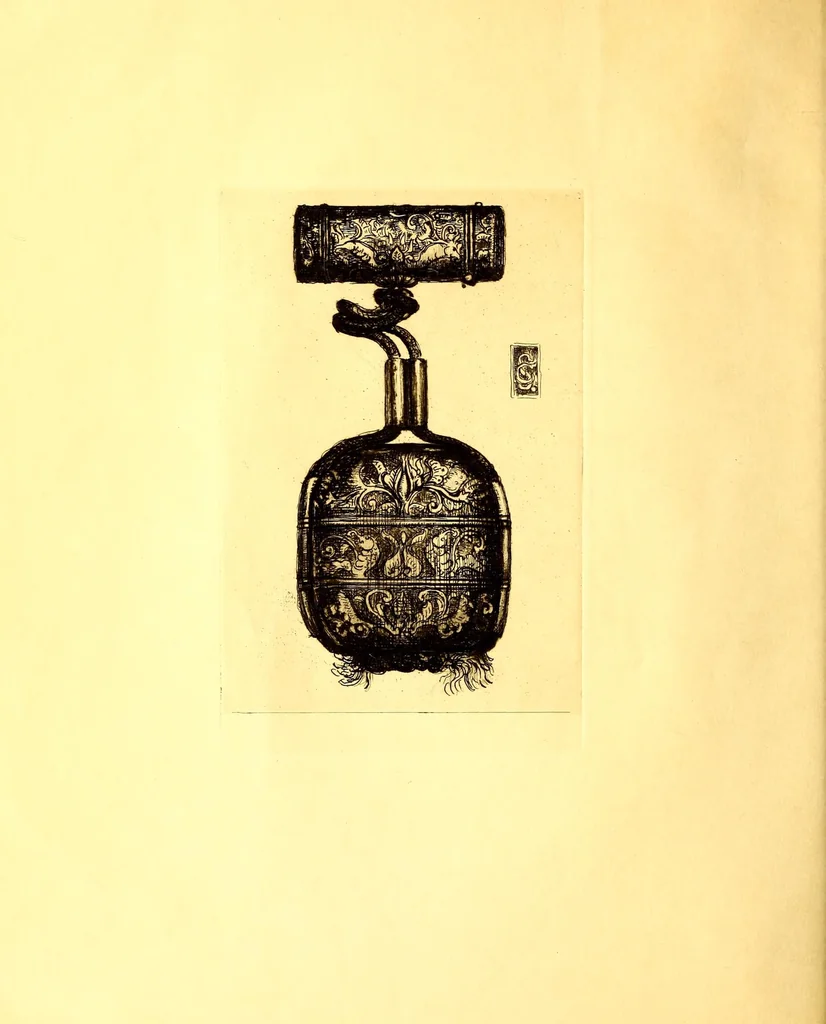 An illustration from Catalogue of Mr. Samuel Colman's collection of brocade and silk hangings, swords, inros, carvings, metal work and porcelains, 1893, leaf 4