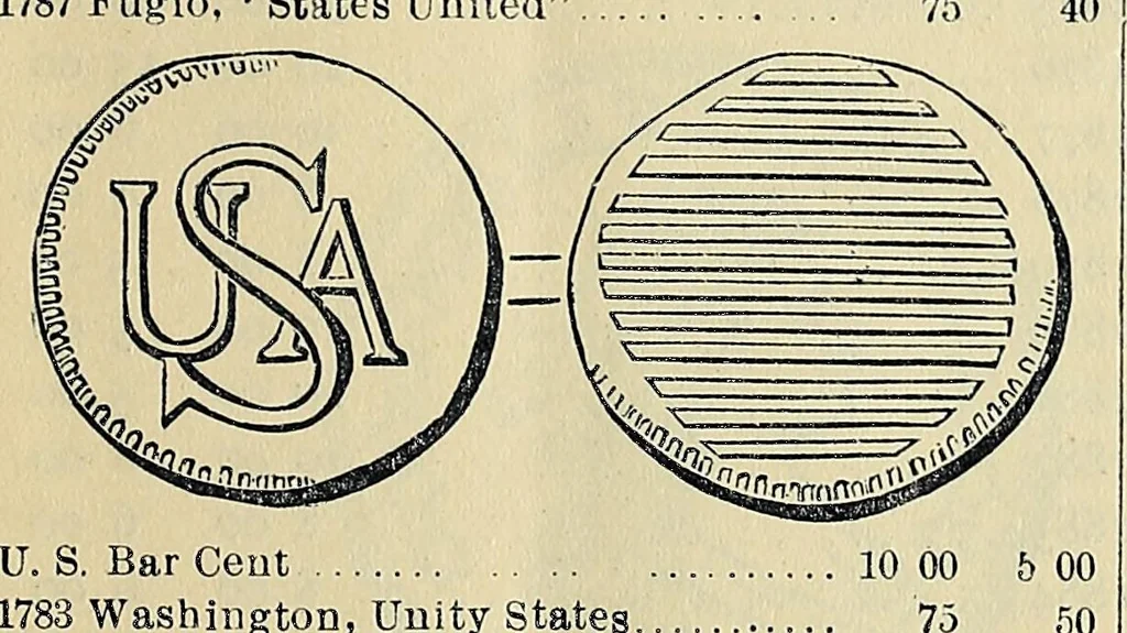 An illustration from Catalogue of old coins, stamps, curios, 1890, leaf 7
