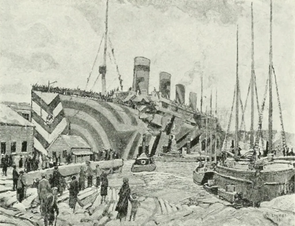 An illustration from Catalogue of pictures, sculpture, drawings, etchings and lithographs done by Canadian artists in Canada : under the authority of the Canadian War Memorials Fund and exhibited for the first time at the Art Gallery of Toronto, from October 18th to November 12th, 1919, 1919, leaf 16