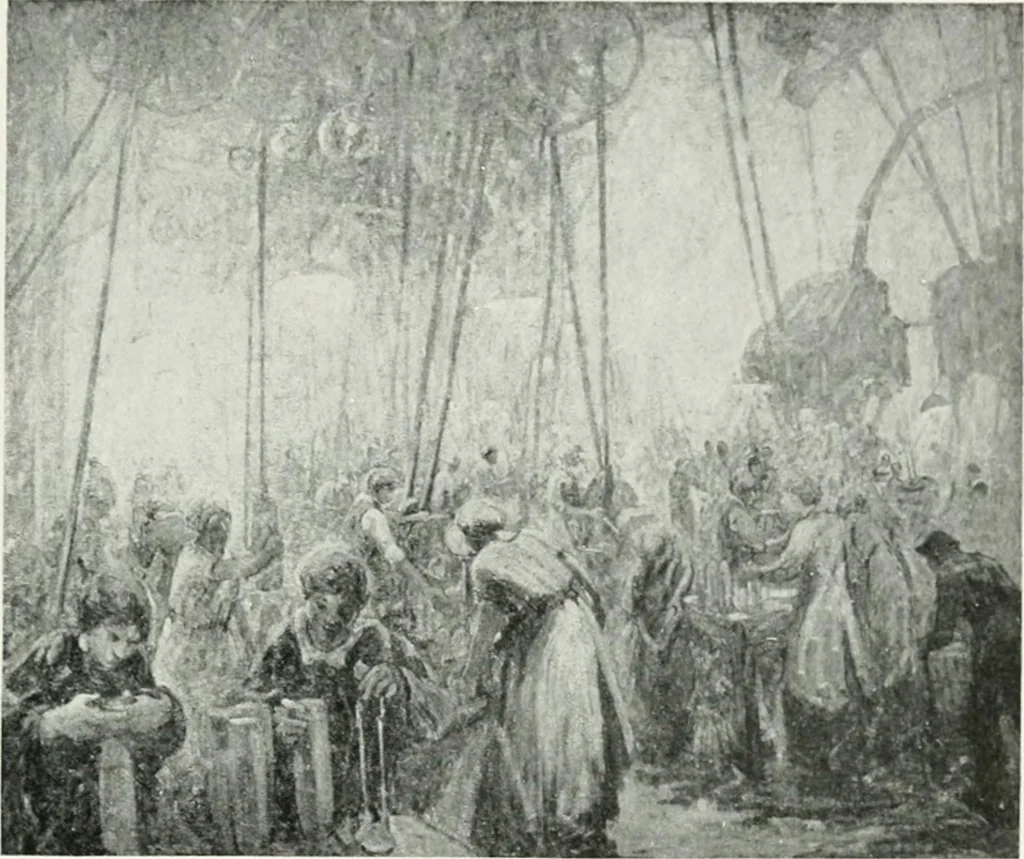 An illustration from Catalogue of pictures, sculpture, drawings, etchings and lithographs done by Canadian artists in Canada : under the authority of the Canadian War Memorials Fund and exhibited for the first time at the Art Gallery of Toronto, from October 18th to November 12th, 1919, 1919, leaf 18