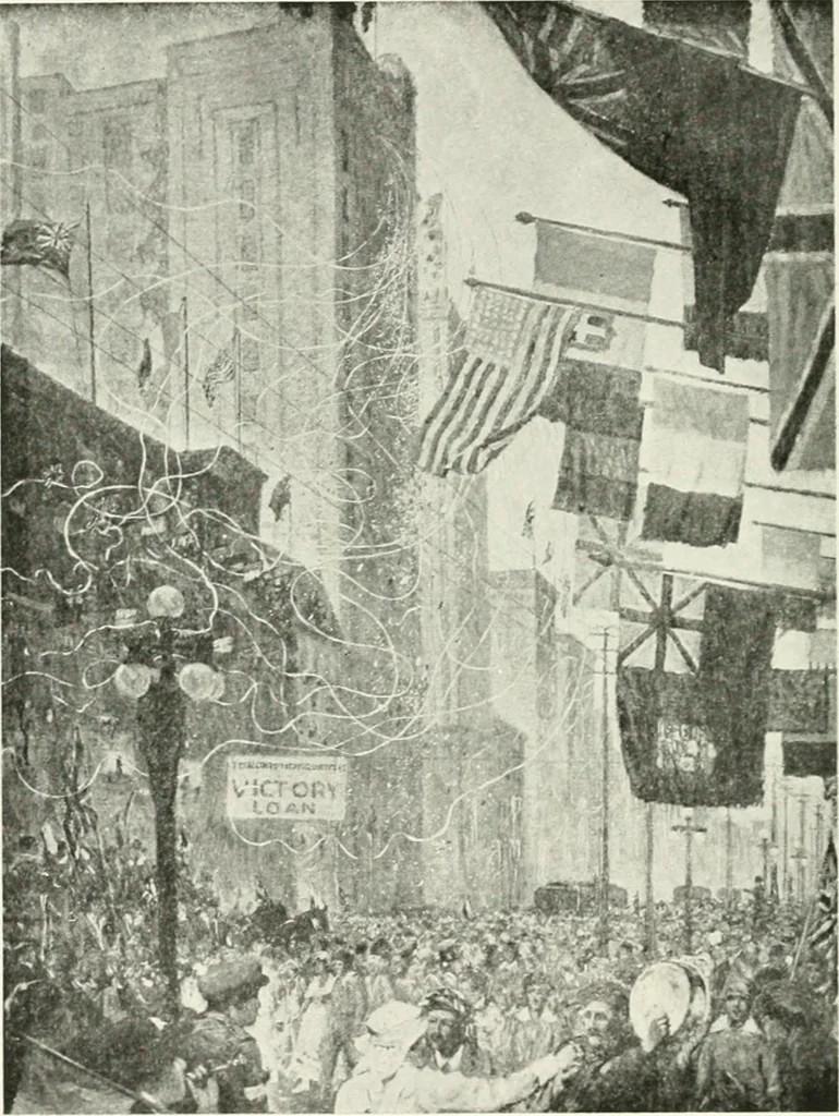 An illustration from Catalogue of pictures, sculpture, drawings, etchings and lithographs done by Canadian artists in Canada : under the authority of the Canadian War Memorials Fund and exhibited for the first time at the Art Gallery of Toronto, from October 18th to November 12th, 1919, 1919, leaf 19