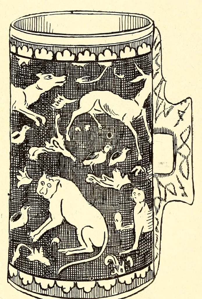 An illustration from Catalogue of rare and beautiful Greek, Egyptian, Byzantine and other glass, Persian and other pottery, old enamels, Sumptuous textiles and many other ancient objects of extraordinary interest : to be sold at unrestricted public sale by order of Dikran Khan Kelekian, 1903, leaf 72