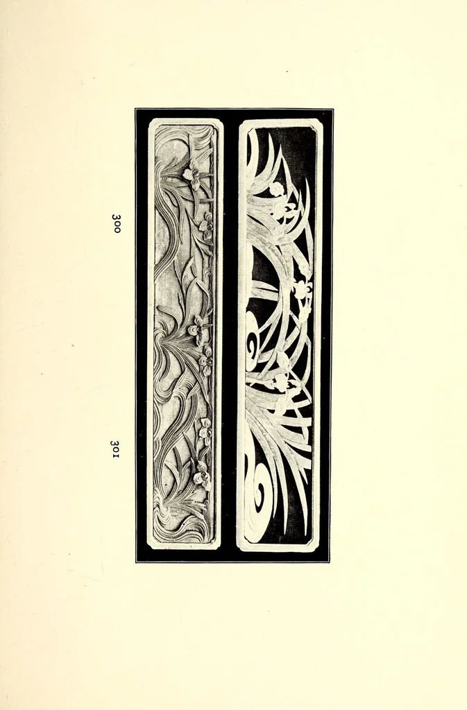 An illustration from Catalogue of rare objects in wood, pewter and brass illustrating the art of old japan to be sold at unrestricted public sale by order of Mr. Bunkio Matsuki, 1903, leaf 19