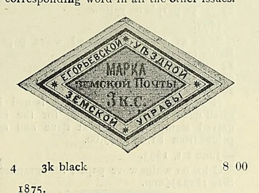 An illustration from Catalogue of the Russian rural stamps, 1896, leaf 53