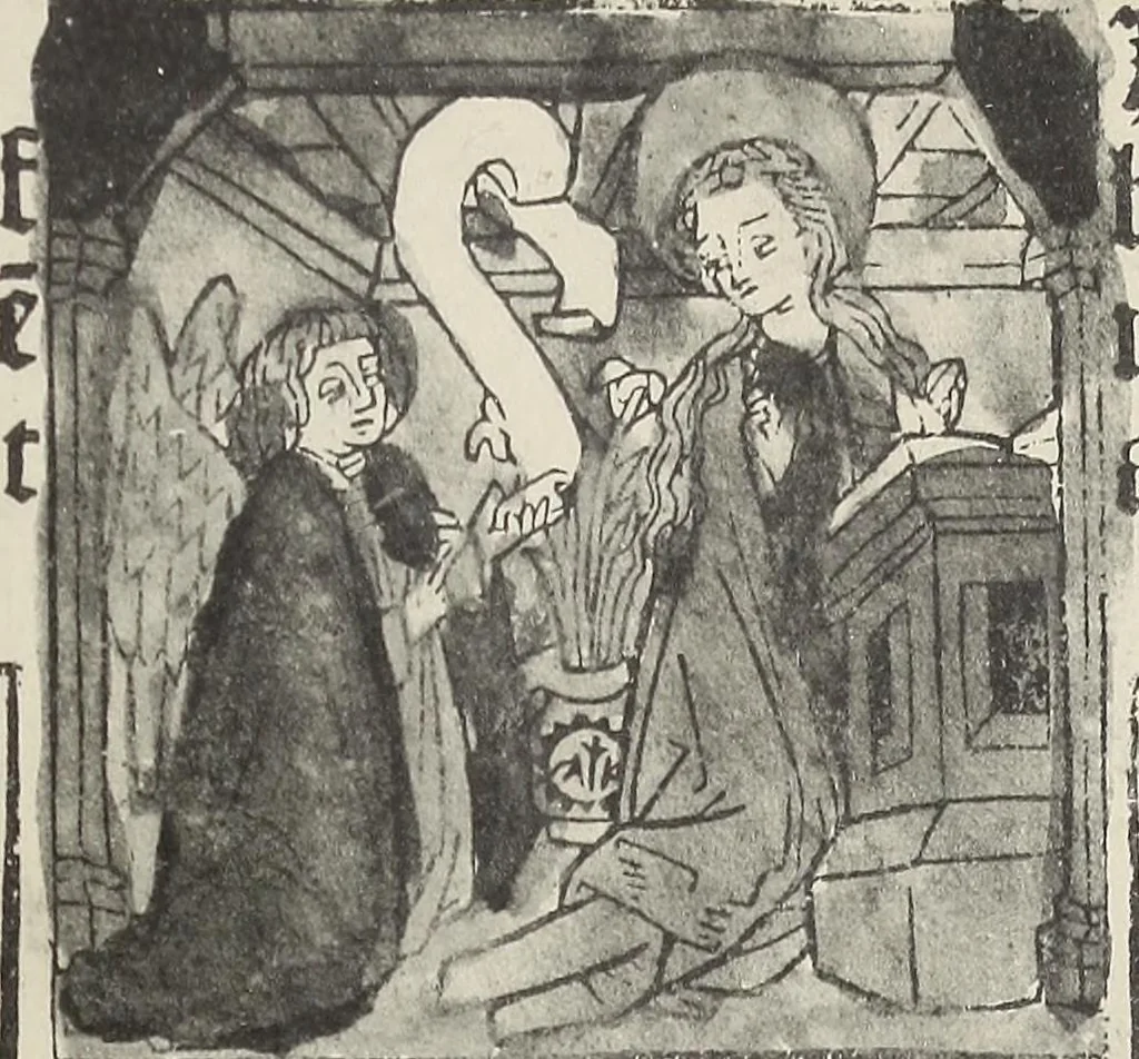 An illustration from Catalogue raisonné des premières impressions de Mayence (1445-1467) : avec une plance en phototypie, 1911, leaf 334