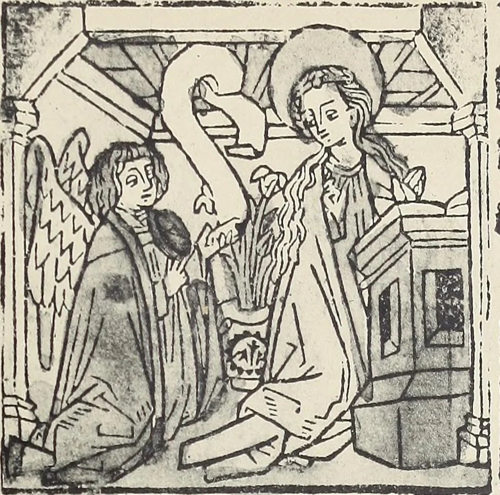 An illustration from Catalogue raisonné des premières impressions de Mayence (1445-1467) : avec une plance en phototypie, 1911, leaf 342