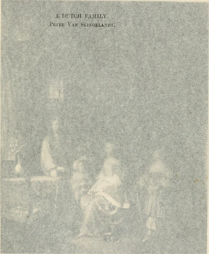 An illustration from A catalogue raisonné of the works of the most eminent Dutch, Flemish, and French painters : in which is included a short biographical notice of the artists, with a copious description of their principal pictures; a statement of the prices at which such pictures have been sold at public sales on the continent and in England; a reference to the galleries and private collections, in which a large portion are at present; and the names of the artists by whom they have been engraved; to which is added, a brief notice of the scholars & imitators of the great masters of the above schools, 1908, leaf 100