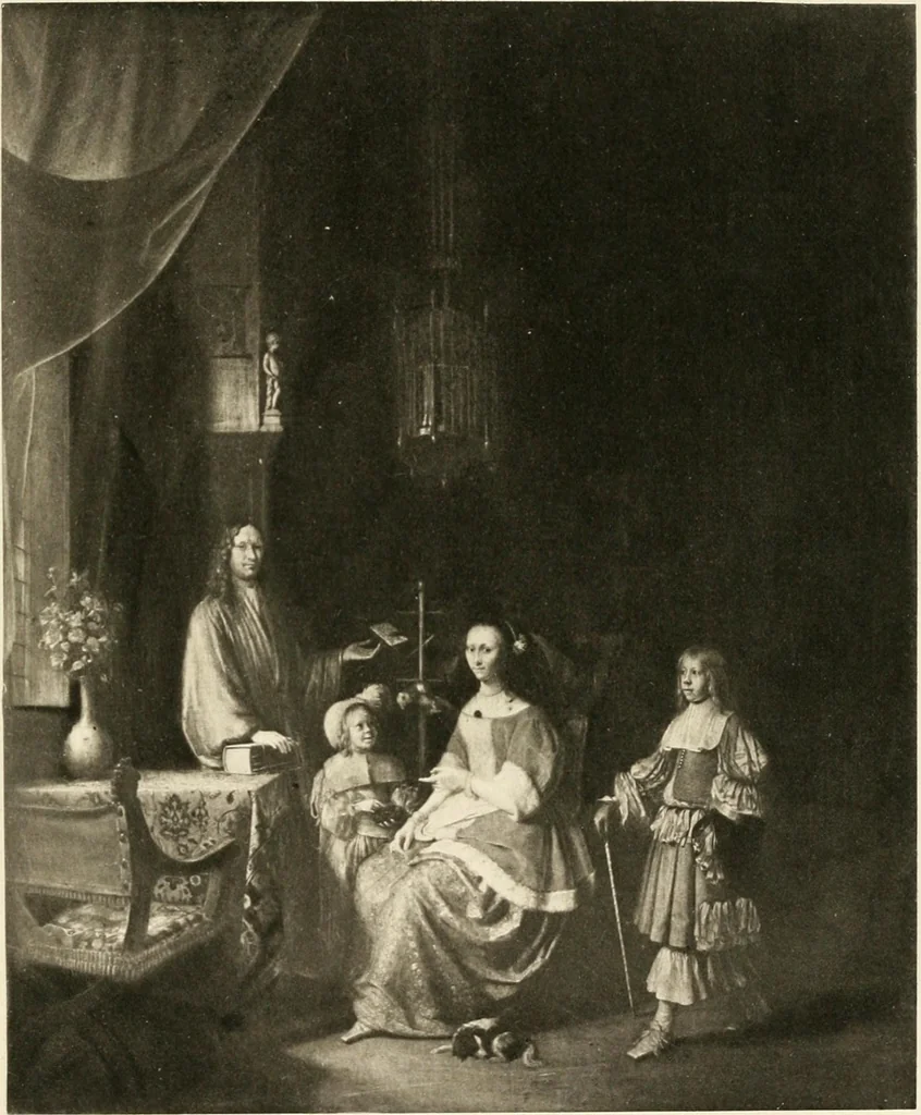 An illustration from A catalogue raisonné of the works of the most eminent Dutch, Flemish, and French painters : in which is included a short biographical notice of the artists, with a copious description of their principal pictures; a statement of the prices at which such pictures have been sold at public sales on the continent and in England; a reference to the galleries and private collections, in which a large portion are at present; and the names of the artists by whom they have been engraved; to which is added, a brief notice of the scholars & imitators of the great masters of the above schools, 1908, leaf 102