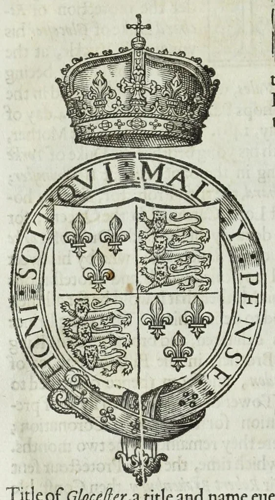 An illustration from A catalogue and succession of the kings, princes, dukes, marquesses, earles, and viscounts of this realme of England, since the Norman conquest, to this present yeare, 1619 : together, with their armes, wiues, and children : the times of their deaths and burials, with many their memorable actions, 1619, leaf 44