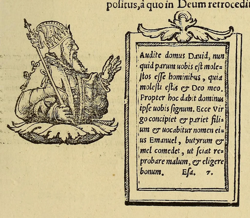 An illustration from Catalogus annorum et principum siue monarcharum mundi geminus plerisque in locis obscurioribus illustratus & in caelebrioribus locupletatus at[que] à mendis, recognitione diligenti repurgatus, : cum accessione multorum aliorum quae in priori aeditione non continebantur, quemadmodum suis locis toto libro uidere licebit, ab homine condito, us[que] in praesentem, à nato Christo, millesimum quingentesimum & quinquagesimum annum deductus & continuatus,, 1550, leaf 107