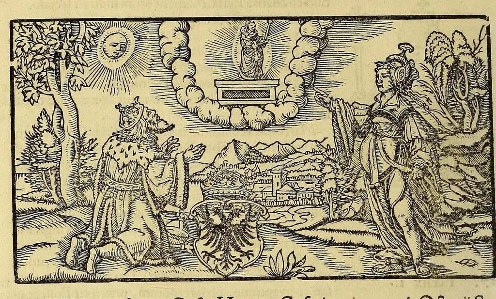 An illustration from Catalogus annorum et principum siue monarcharum mundi geminus plerisque in locis obscurioribus illustratus & in caelebrioribus locupletatus at[que] à mendis, recognitione diligenti repurgatus, : cum accessione multorum aliorum quae in priori aeditione non continebantur, quemadmodum suis locis toto libro uidere licebit, ab homine condito, us[que] in praesentem, à nato Christo, millesimum quingentesimum & quinquagesimum annum deductus & continuatus,, 1550, leaf 122