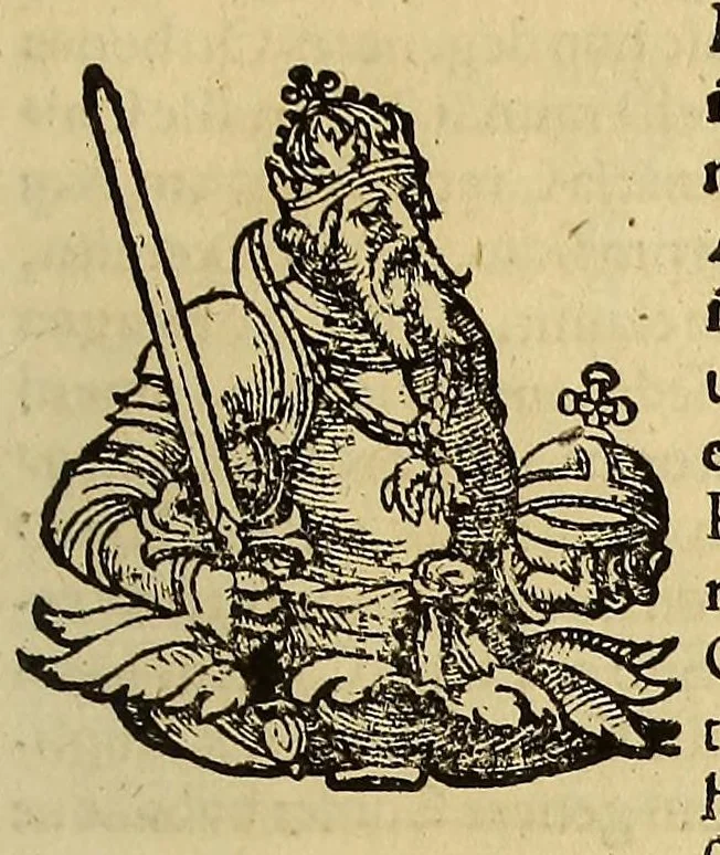 An illustration from Catalogus annorum et principum siue monarcharum mundi geminus plerisque in locis obscurioribus illustratus & in caelebrioribus locupletatus at[que] à mendis, recognitione diligenti repurgatus, : cum accessione multorum aliorum quae in priori aeditione non continebantur, quemadmodum suis locis toto libro uidere licebit, ab homine condito, us[que] in praesentem, à nato Christo, millesimum quingentesimum & quinquagesimum annum deductus & continuatus,, 1550, leaf 163