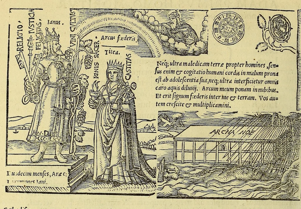 An illustration from Catalogus annorum et principum siue monarcharum mundi geminus plerisque in locis obscurioribus illustratus & in caelebrioribus locupletatus at[que] à mendis, recognitione diligenti repurgatus, : cum accessione multorum aliorum quae in priori aeditione non continebantur, quemadmodum suis locis toto libro uidere licebit, ab homine condito, us[que] in praesentem, à nato Christo, millesimum quingentesimum & quinquagesimum annum deductus & continuatus,, 1550, leaf 22