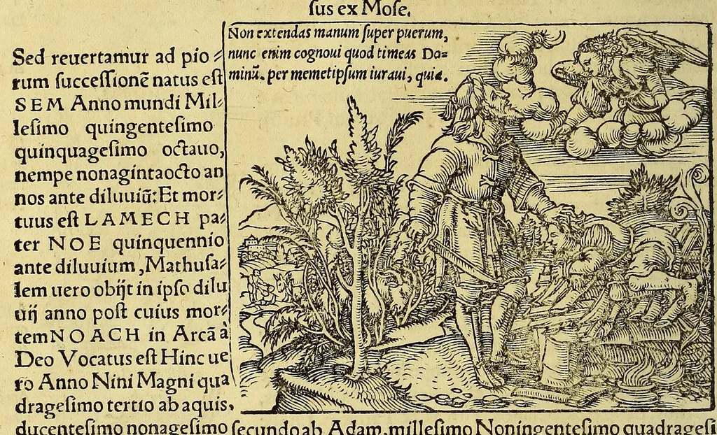 An illustration from Catalogus annorum et principum siue monarcharum mundi geminus plerisque in locis obscurioribus illustratus & in caelebrioribus locupletatus at[que] à mendis, recognitione diligenti repurgatus, : cum accessione multorum aliorum quae in priori aeditione non continebantur, quemadmodum suis locis toto libro uidere licebit, ab homine condito, us[que] in praesentem, à nato Christo, millesimum quingentesimum & quinquagesimum annum deductus & continuatus,, 1550, leaf 32