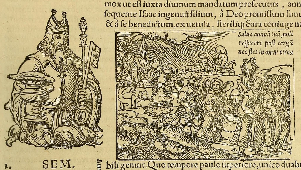 An illustration from Catalogus annorum et principum siue monarcharum mundi geminus plerisque in locis obscurioribus illustratus & in caelebrioribus locupletatus at[que] à mendis, recognitione diligenti repurgatus, : cum accessione multorum aliorum quae in priori aeditione non continebantur, quemadmodum suis locis toto libro uidere licebit, ab homine condito, us[que] in praesentem, à nato Christo, millesimum quingentesimum & quinquagesimum annum deductus & continuatus,, 1550, leaf 33