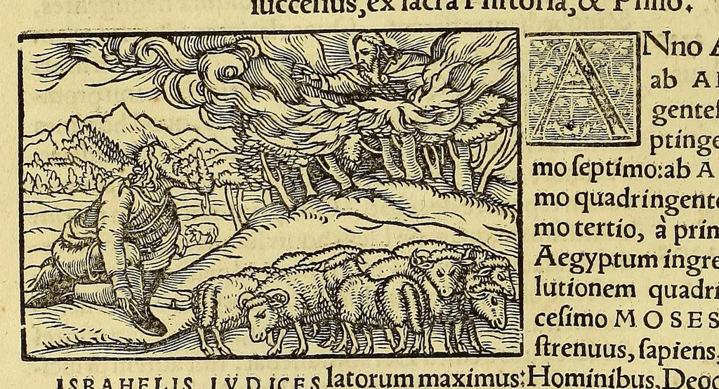 An illustration from Catalogus annorum et principum siue monarcharum mundi geminus plerisque in locis obscurioribus illustratus & in caelebrioribus locupletatus at[que] à mendis, recognitione diligenti repurgatus, : cum accessione multorum aliorum quae in priori aeditione non continebantur, quemadmodum suis locis toto libro uidere licebit, ab homine condito, us[que] in praesentem, à nato Christo, millesimum quingentesimum & quinquagesimum annum deductus & continuatus,, 1550, leaf 38
