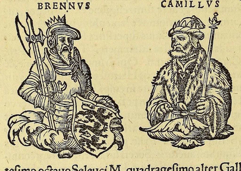 An illustration from Catalogus annorum et principum siue monarcharum mundi geminus plerisque in locis obscurioribus illustratus & in caelebrioribus locupletatus at[que] à mendis, recognitione diligenti repurgatus, : cum accessione multorum aliorum quae in priori aeditione non continebantur, quemadmodum suis locis toto libro uidere licebit, ab homine condito, us[que] in praesentem, à nato Christo, millesimum quingentesimum & quinquagesimum annum deductus & continuatus,, 1550, leaf 52