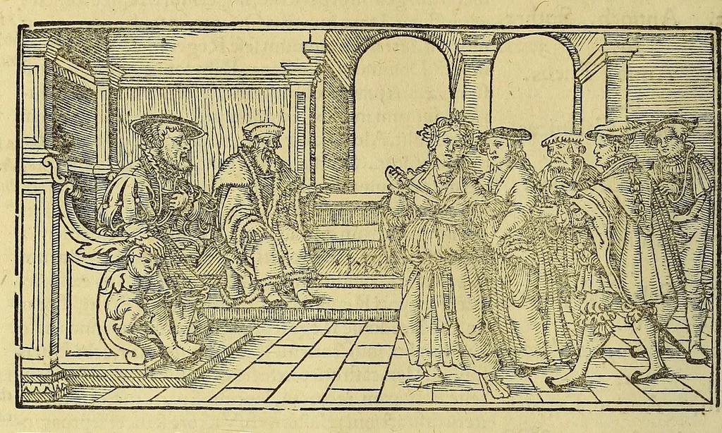 An illustration from Catalogus annorum et principum siue monarcharum mundi geminus plerisque in locis obscurioribus illustratus & in caelebrioribus locupletatus at[que] à mendis, recognitione diligenti repurgatus, : cum accessione multorum aliorum quae in priori aeditione non continebantur, quemadmodum suis locis toto libro uidere licebit, ab homine condito, us[que] in praesentem, à nato Christo, millesimum quingentesimum & quinquagesimum annum deductus & continuatus,, 1550, leaf 64